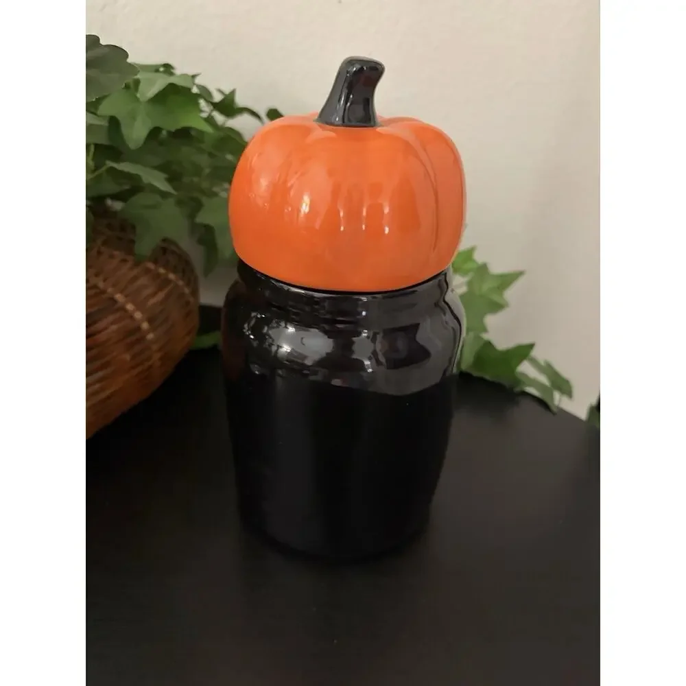 Rae Dunn “Candy Coma” Pumpkin Head On Black Canister No Box